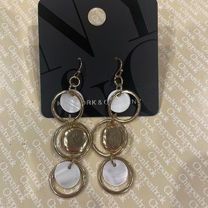 NWT New York & Company Gold Tone & White Drop Earrings